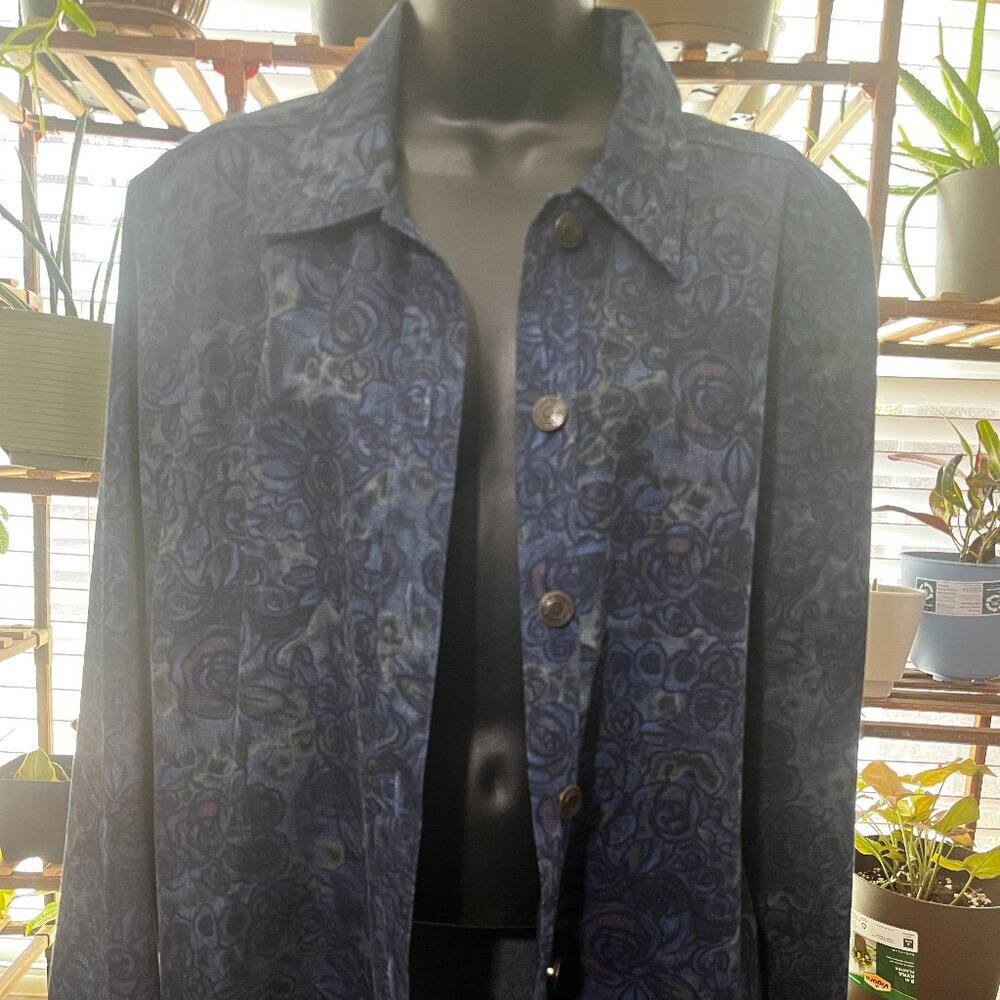 Vintage Koret City Blues Navy Floral Print Jacket Blazer Size L